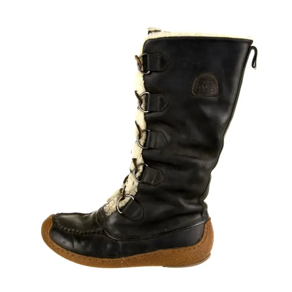 Sorel 8 Chugalug Tall Leather $240 Waterproof Winter Boots Shearling Fur Black